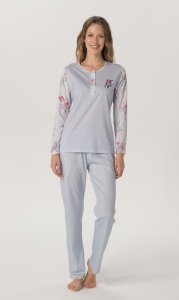 Pijadore Mavi Uzun Kol Yazlık Kadın Pijama Takım