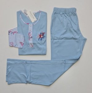 Pijadore Mavi Uzun Kol Yazlık Kadın Pijama Takım