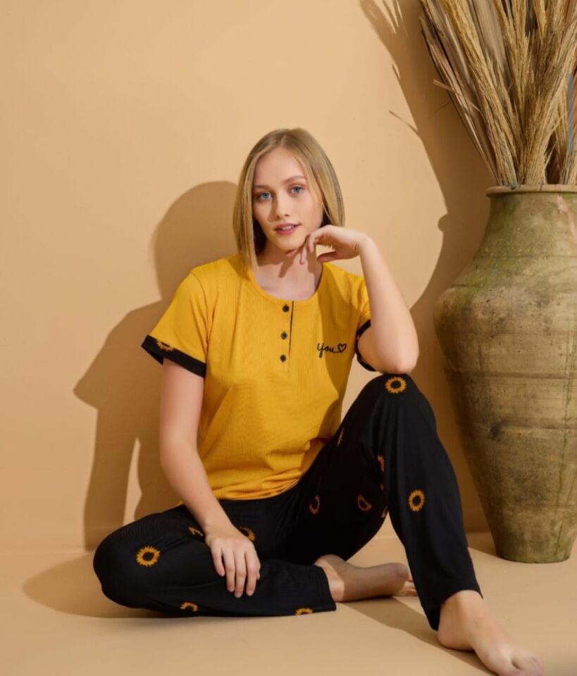 Pijamoni Kısa Kol Yazlık Kadın Pijama Takım