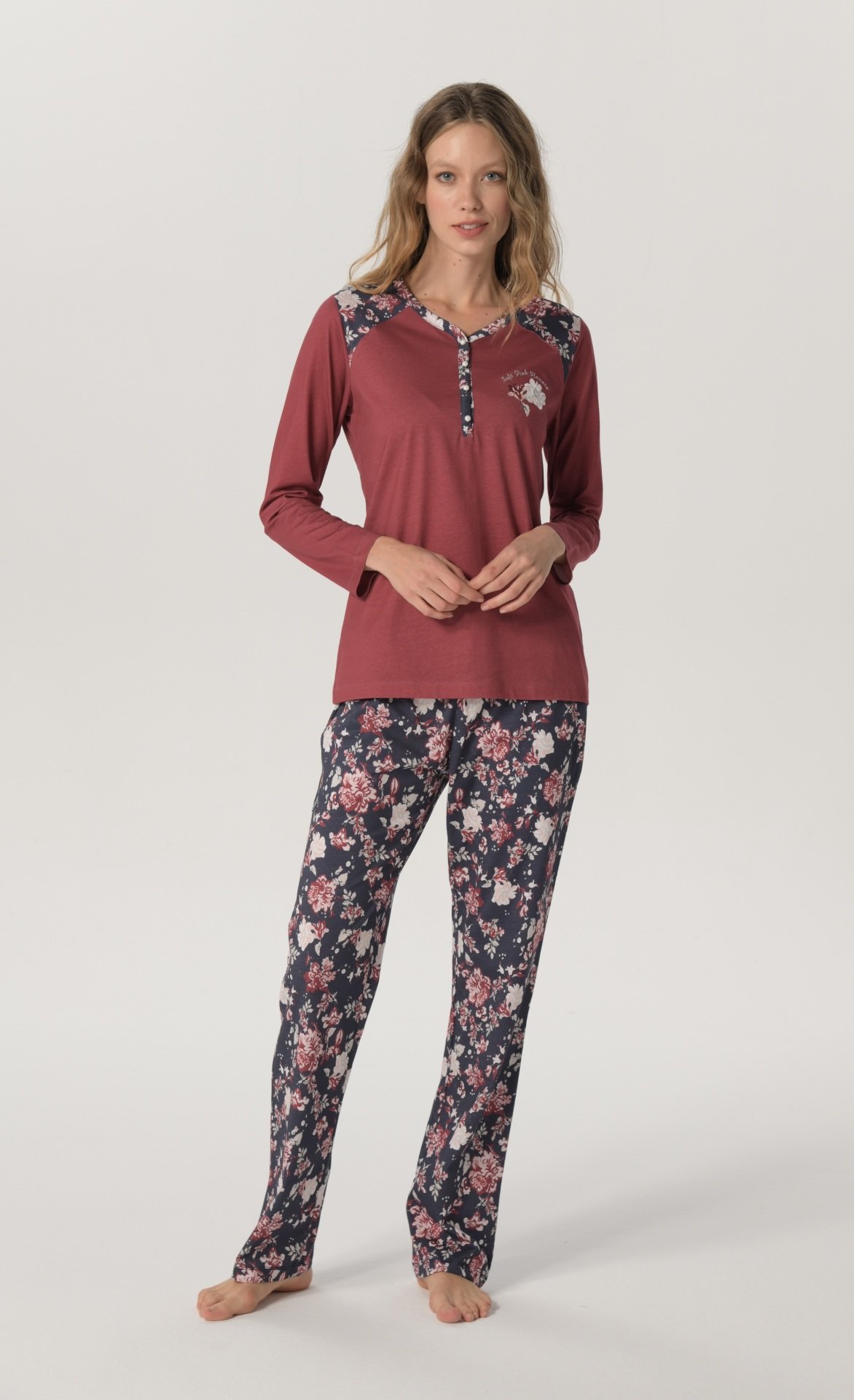 Pijadore Bordo Uzun Kol Yazlık Kadın Pijama Takım