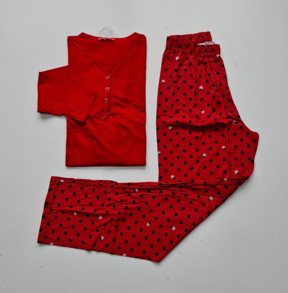 Senfoni Uzun Kol Yazlık Kadın Kırmızı Pijama Takım