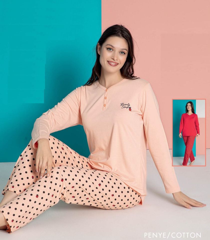 Senfoni Uzun Kol Yazlık Kadın Kırmızı Pijama Takım