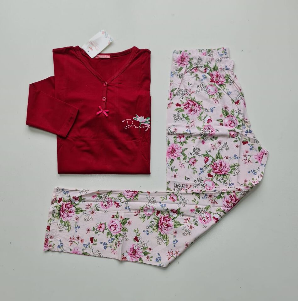 Senfoni Uzun Kol Yazlık Kadın Bordo Pijama Takım