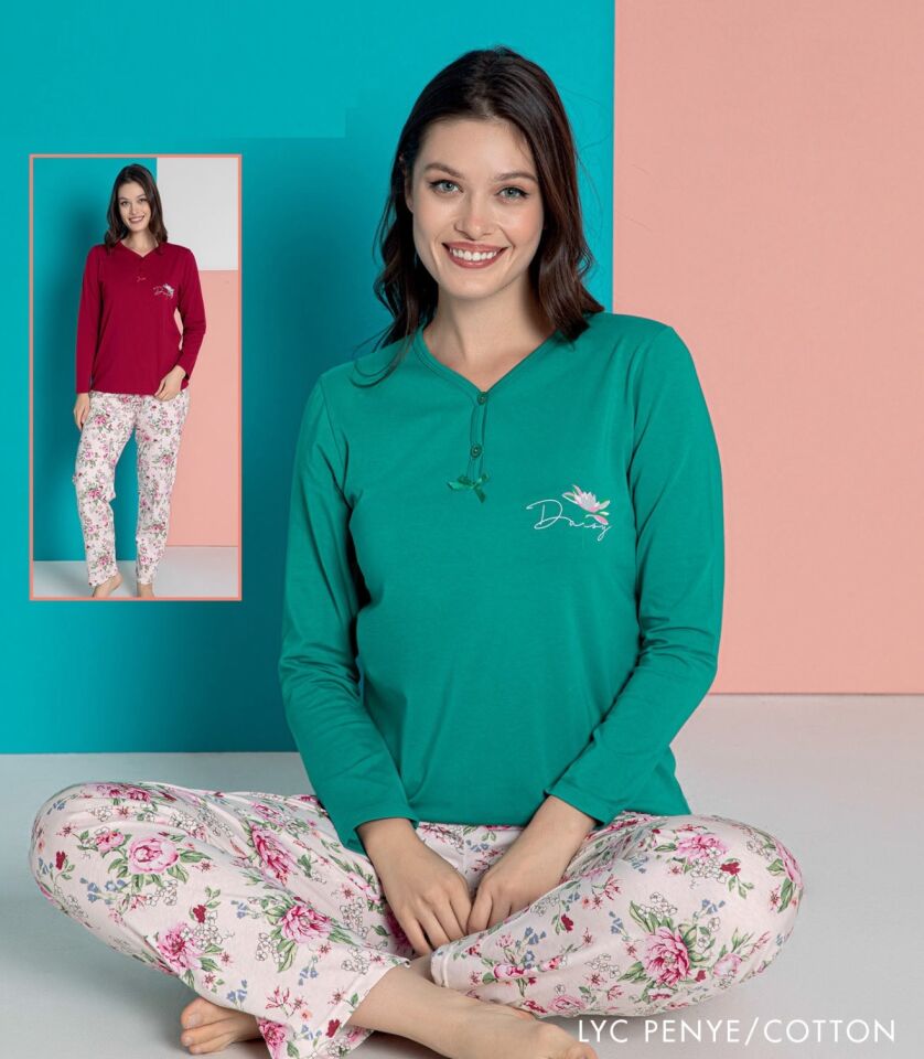 Senfoni Uzun Kol Yazlık Kadın Bordo Pijama Takım