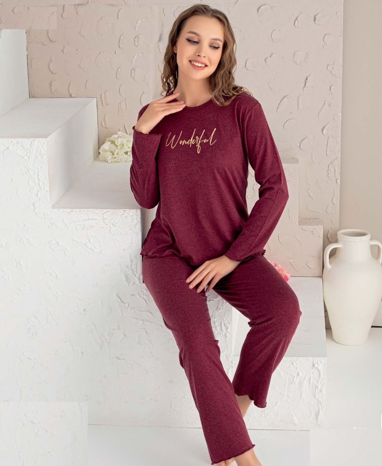 Arcan Kışlık Yün Viskon Kadın Pijama Takım