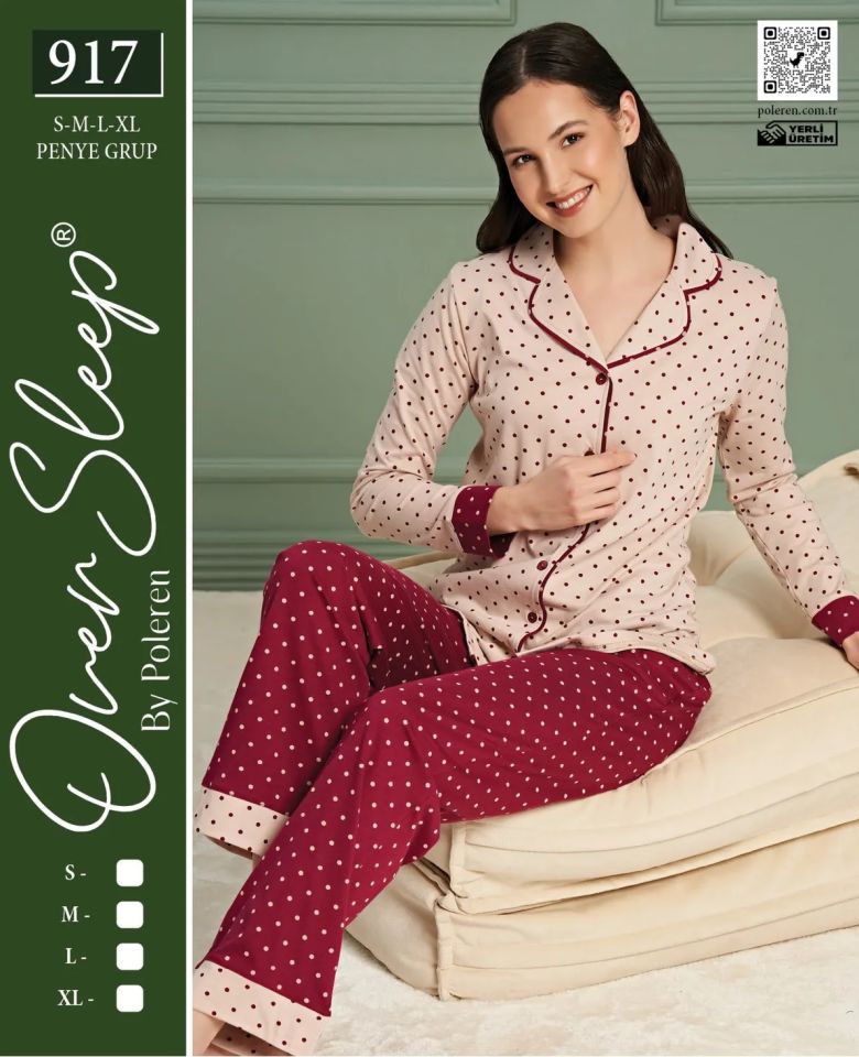 Over Sleep Uzun Kol Yazlık Önü Düğmeli Kadın Pijama Takım