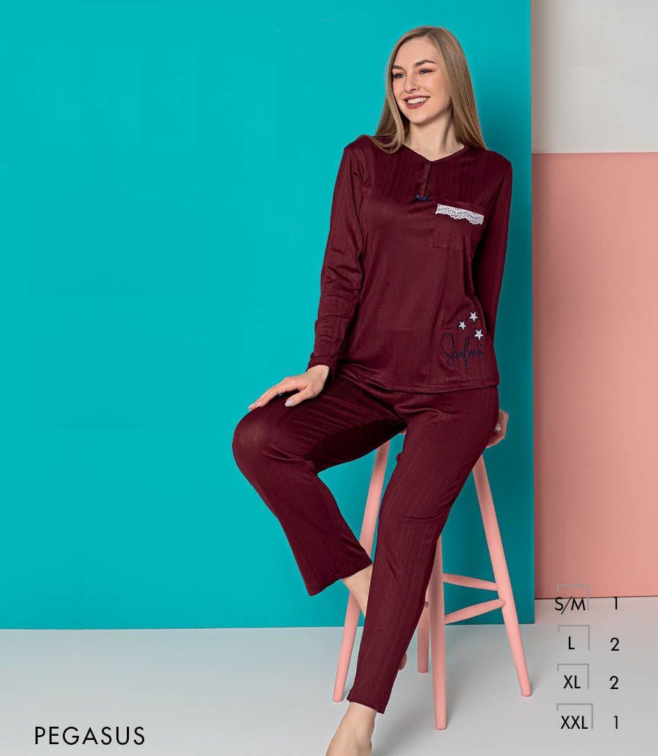 Senfoni Uzun Kol Yazlık Kadın Bordo Kaşkorse Pijama Takım