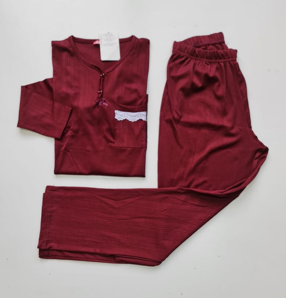 Senfoni Uzun Kol Yazlık Kadın Bordo Kaşkorse Pijama Takım