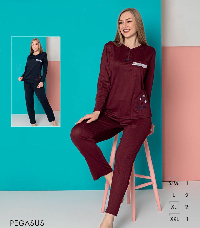 Senfoni Uzun Kol Yazlık Kadın Lacivert Kaşkorse Pijama Takım