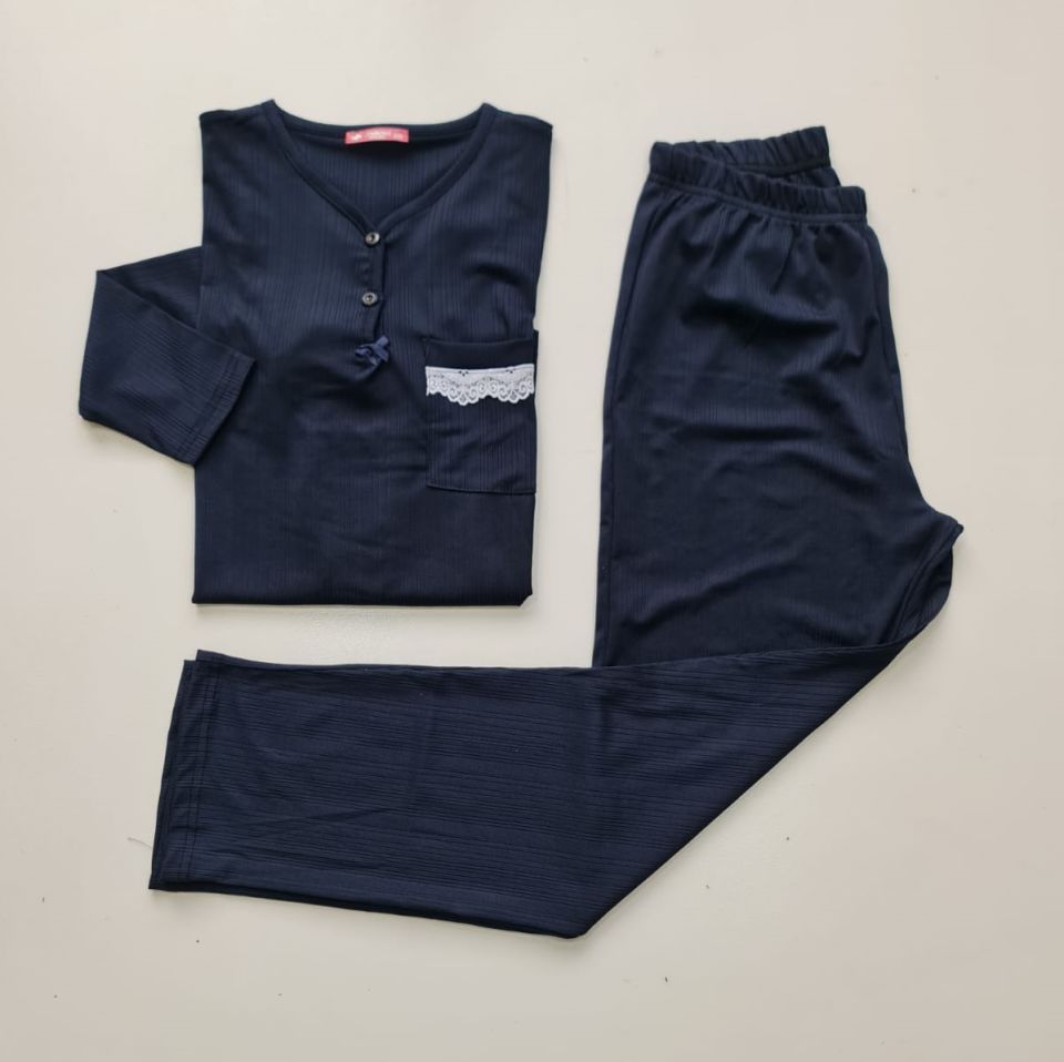 Senfoni Uzun Kol Yazlık Kadın Lacivert Kaşkorse Pijama Takım