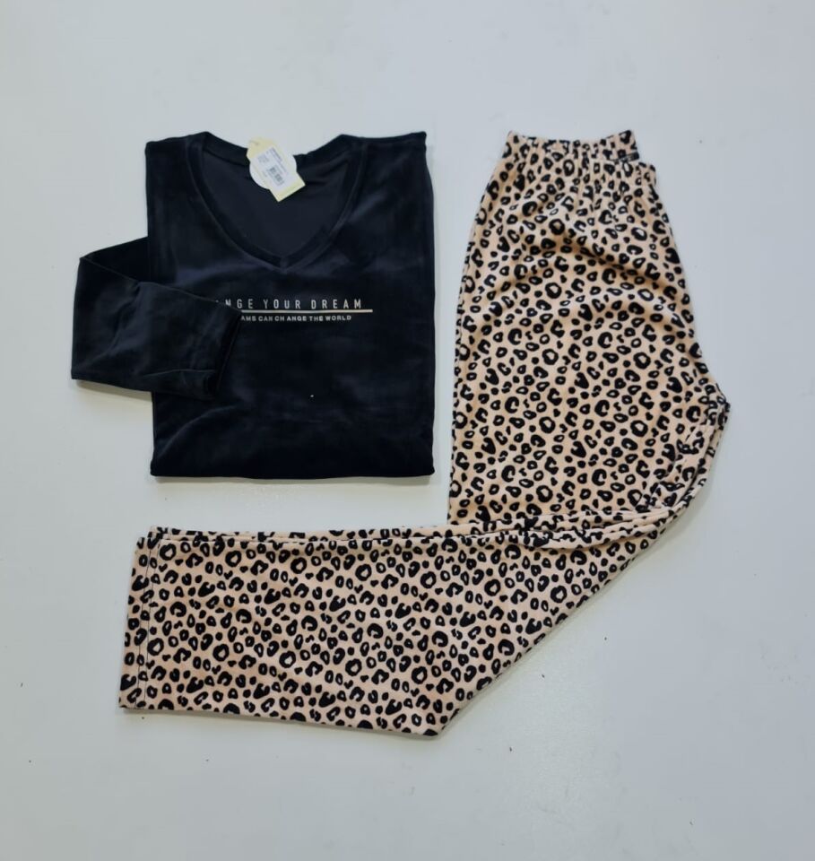 Senfoni Kadın Leopar Kadife Pijama Takım