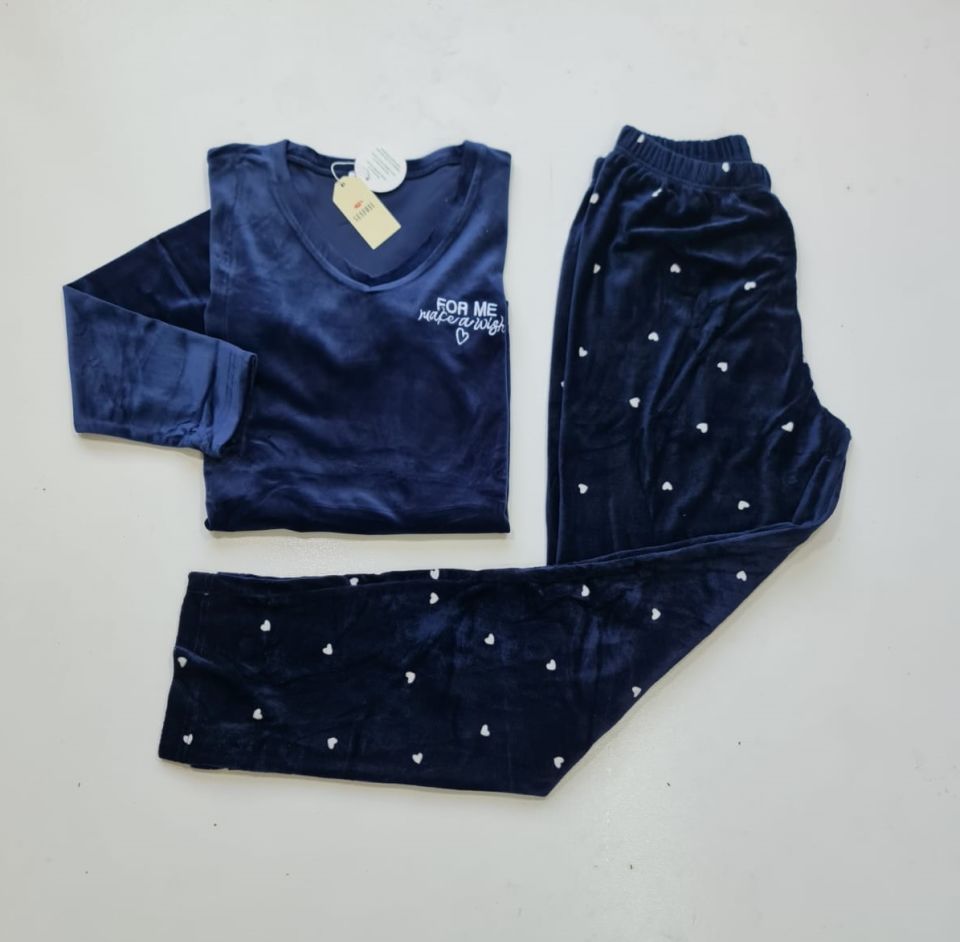 Senfoni Kadın V Yaka Lacivert Kadife Pijama Takım