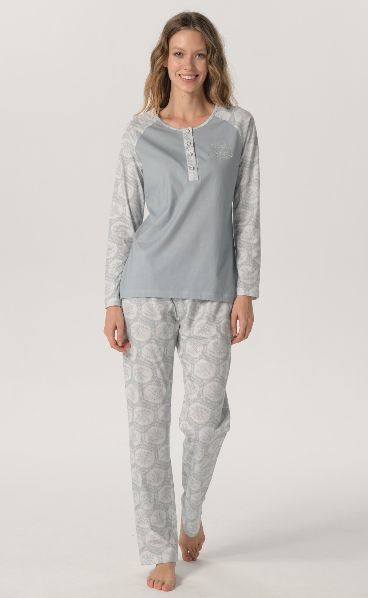 Pijadore Yeşil Uzun Kol Yazlık Kadın Pijama Takım