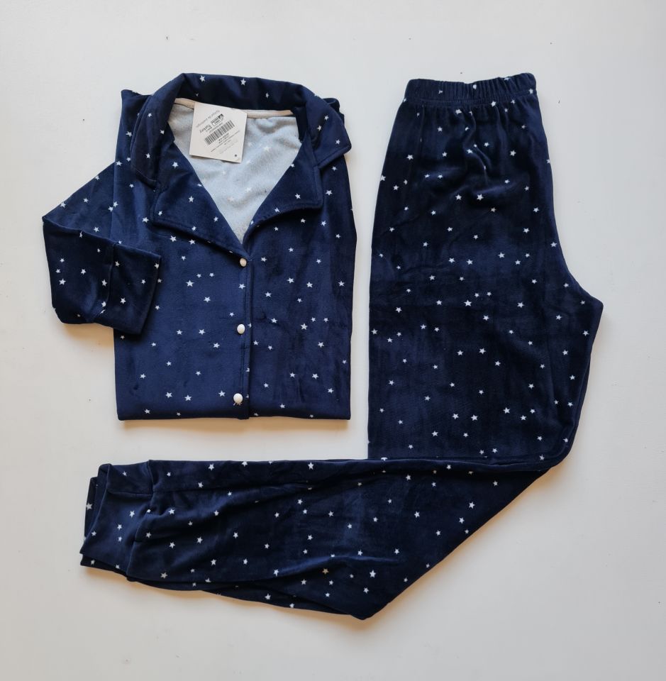 Pijamoni Kadın Önü Komple Düğmeli Kadife Pijama Takım