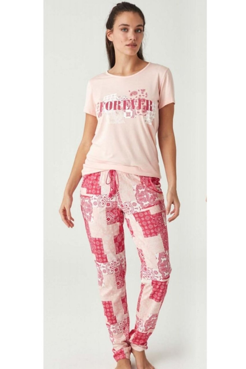 Mod Pembe Kısa Kol Yazlık Kadın Pijama Takım