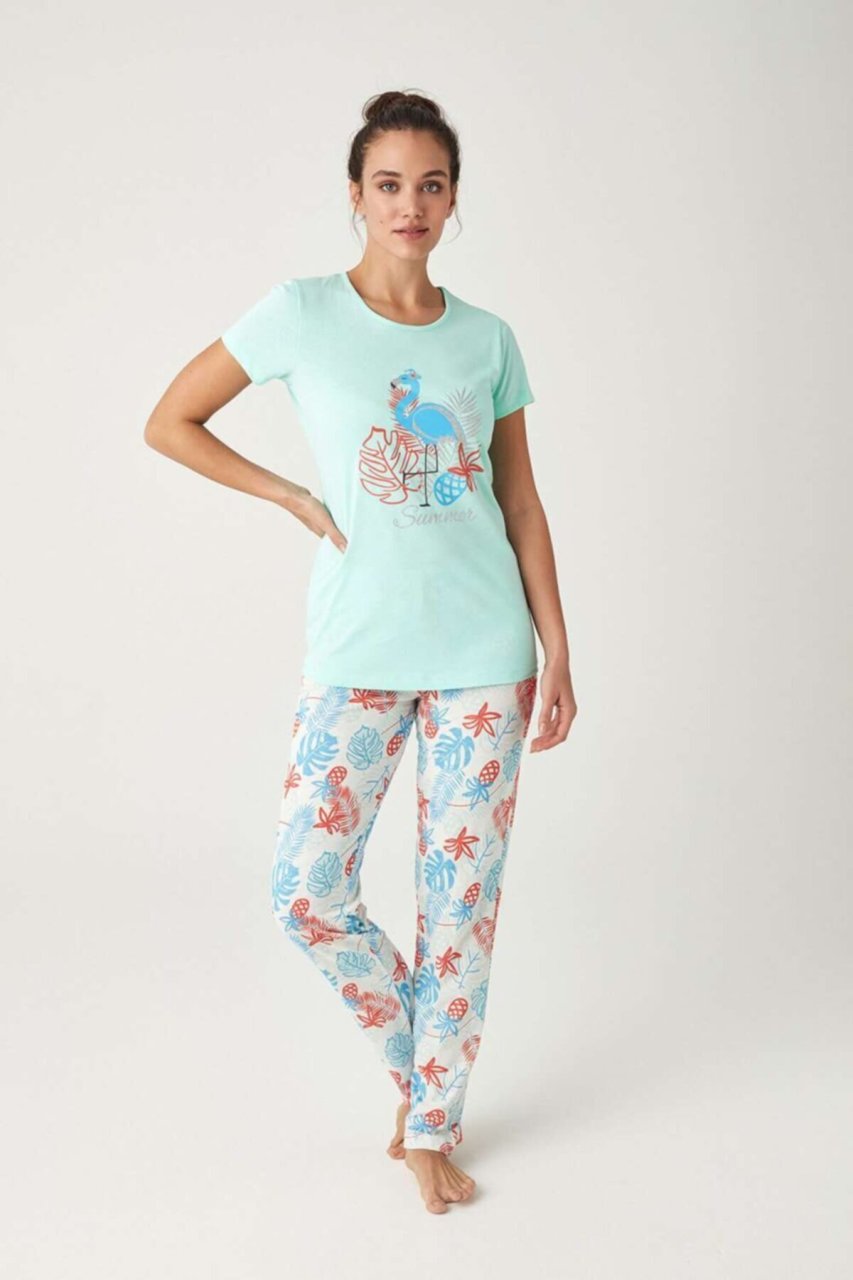 Mod Yeşil Kısa Kol Yazlık Kadın Pijama Takım