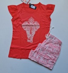 Mod Turuncu Kısa Kol Yazlık Kadın Pijama Takım