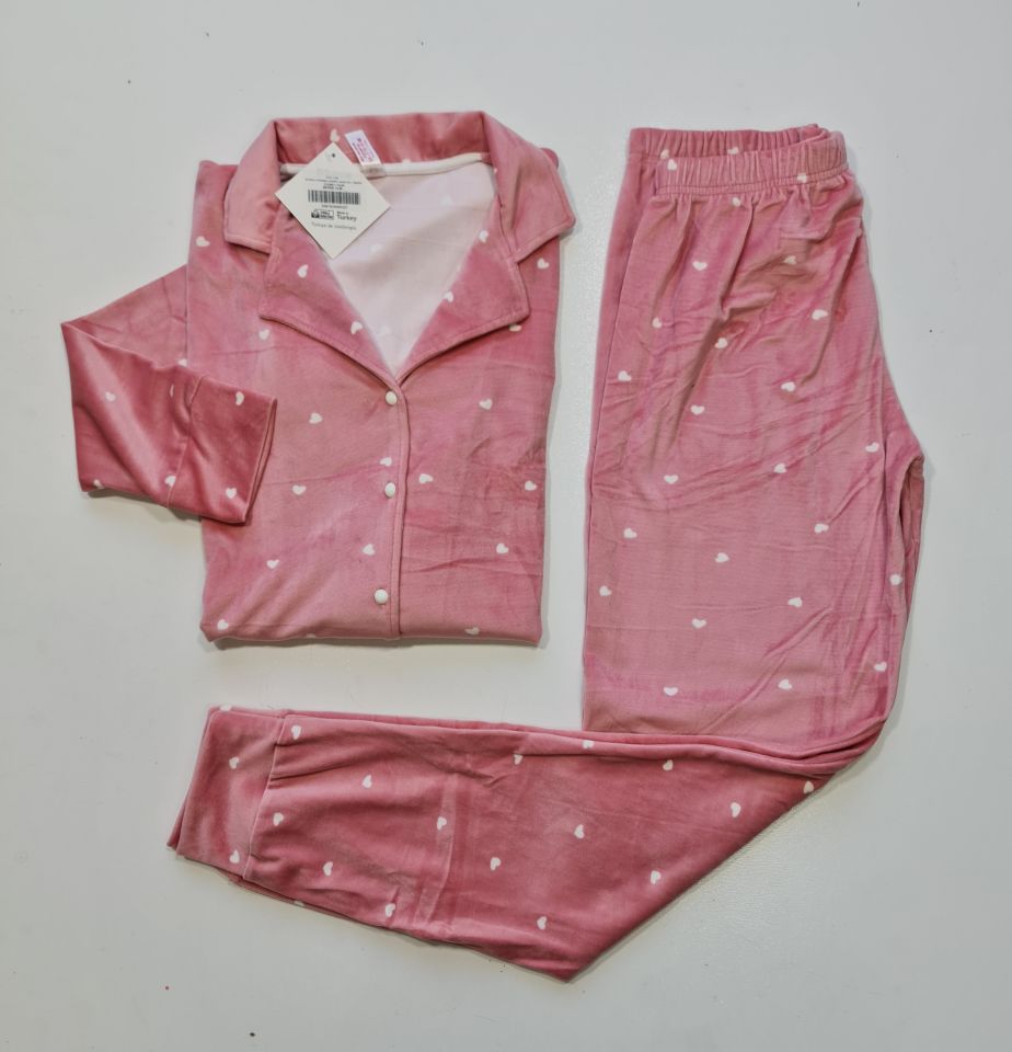 Pijamoni Kadın Önü Komple Düğmeli Kadife Pijama Takım