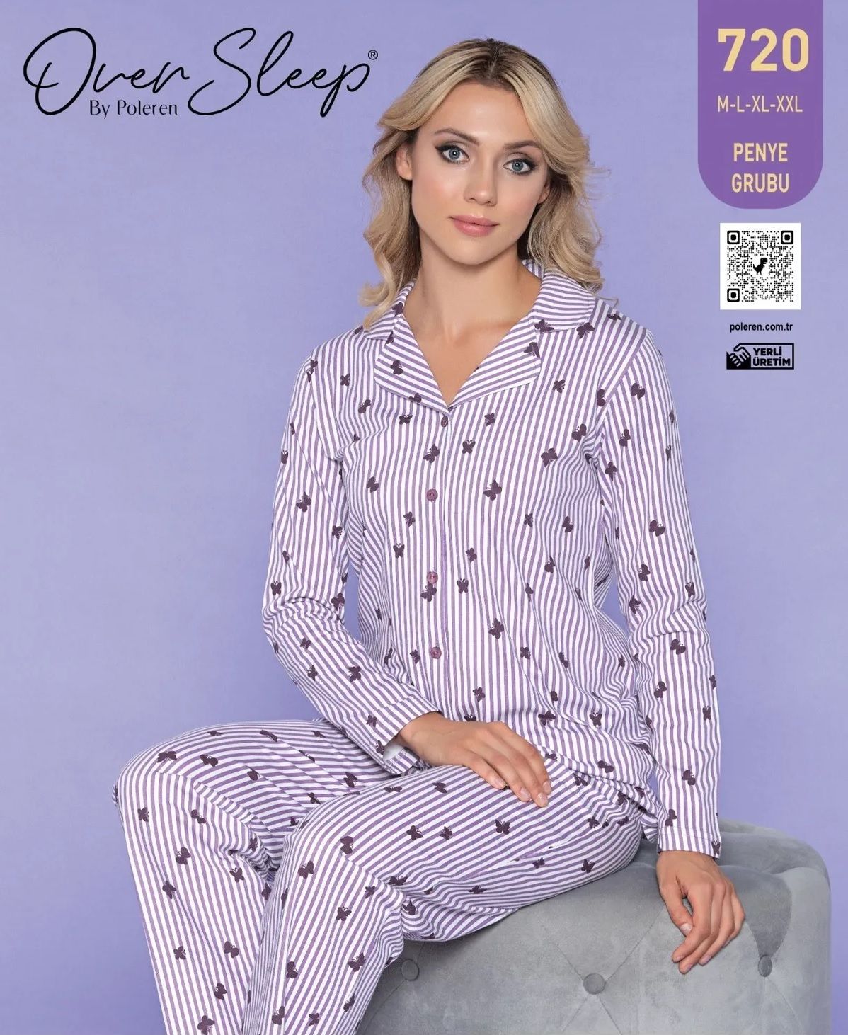 Over Sleep Uzun Kol Yazlık Önü Düğmeli Kadın Pijama Takım