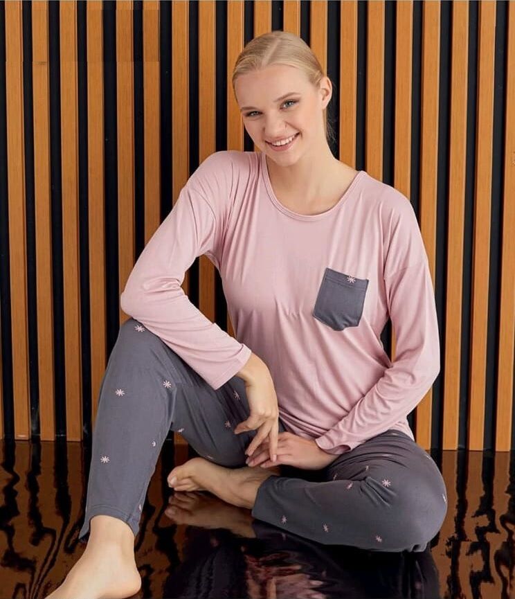 Pijamoni Uzun Kol Yazlık Kadın Pijama Takım