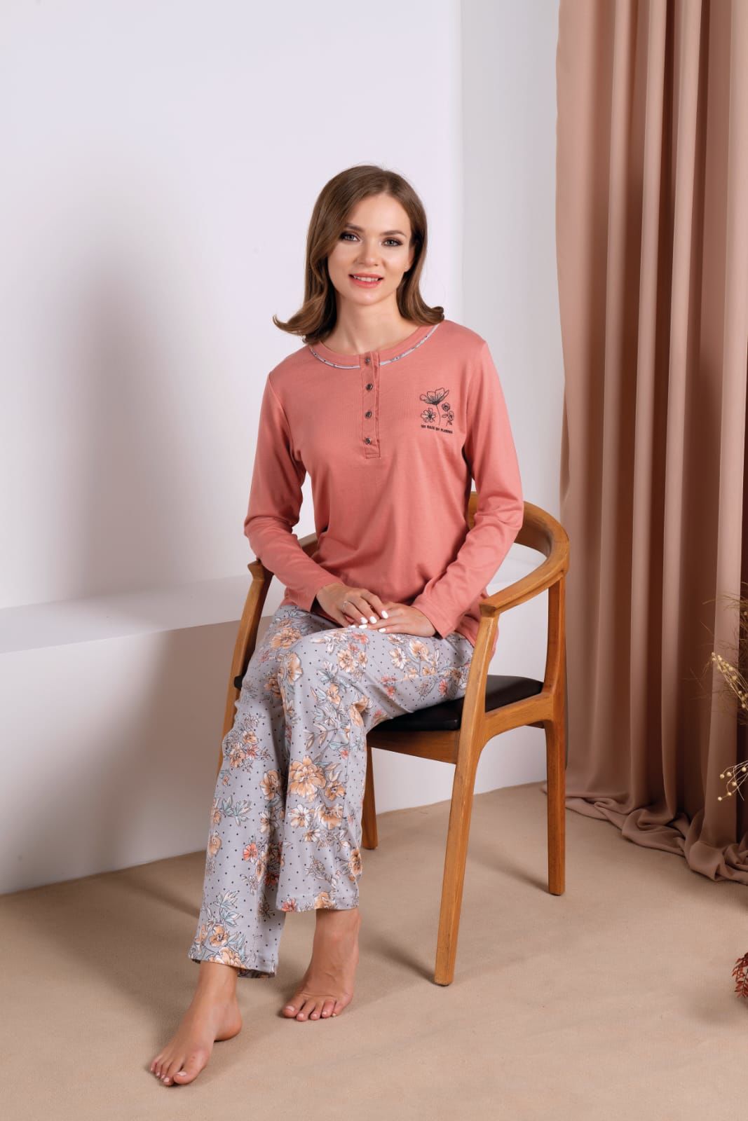 Over Sleep Uzun Kol Mevsimlik Kadın Pijama Takım