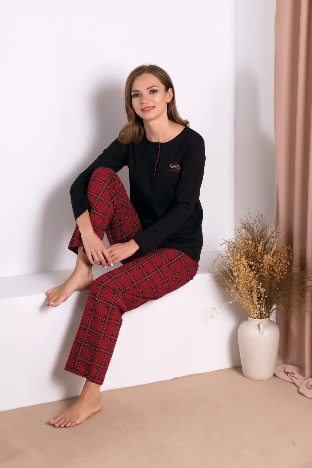 Over Sleep Uzun Kol Mevsimlik Kadın Pijama Takım
