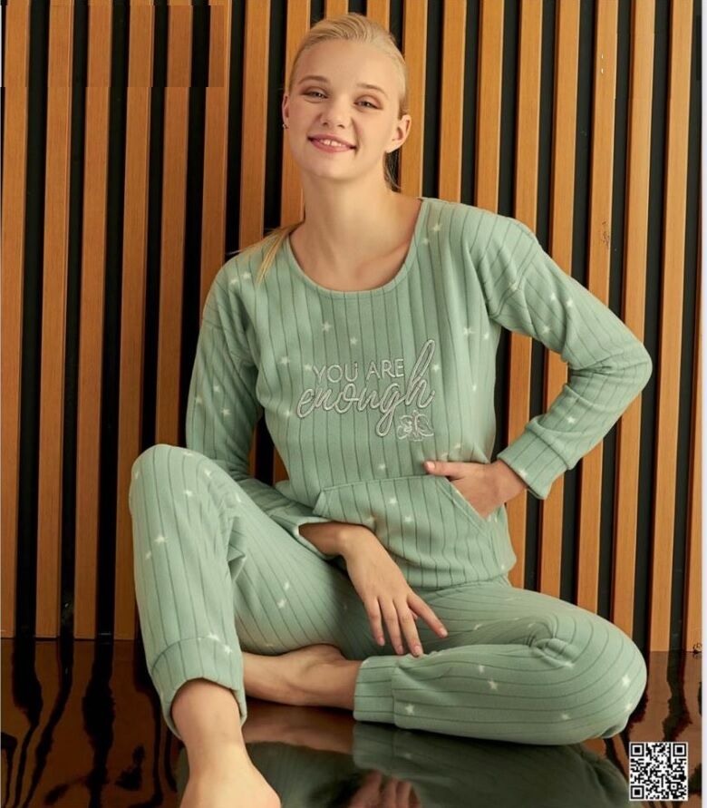 Pijamoni Kadın Fitilli Polar Pijama Takım