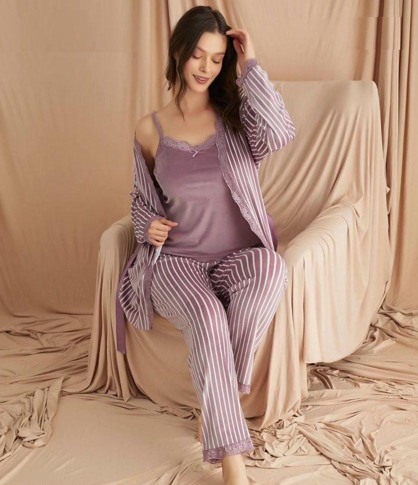 Pijamoni Kadın Kadife Üçlü Pijama Takım