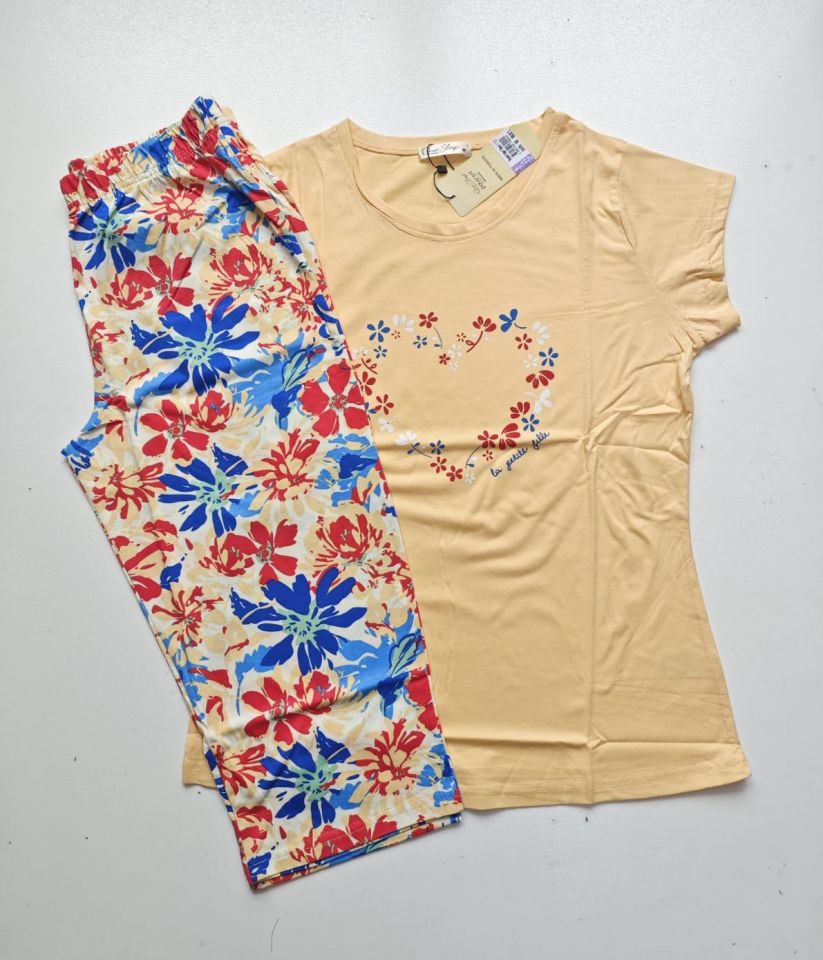 Over Sleep Kısa Kol Yazlık Kadın Kapri Pijama Takım