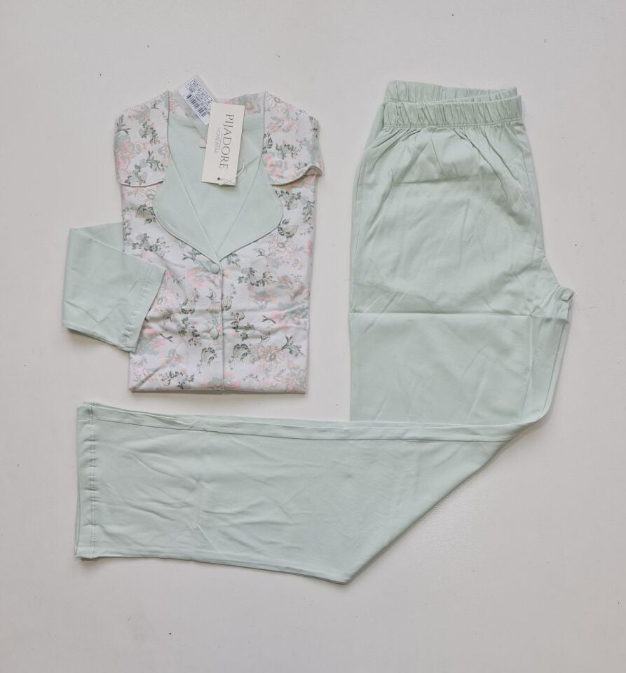 Pijadore Uzun Kol Yazlık Önü Düğmeli Kadın Pijama Takım