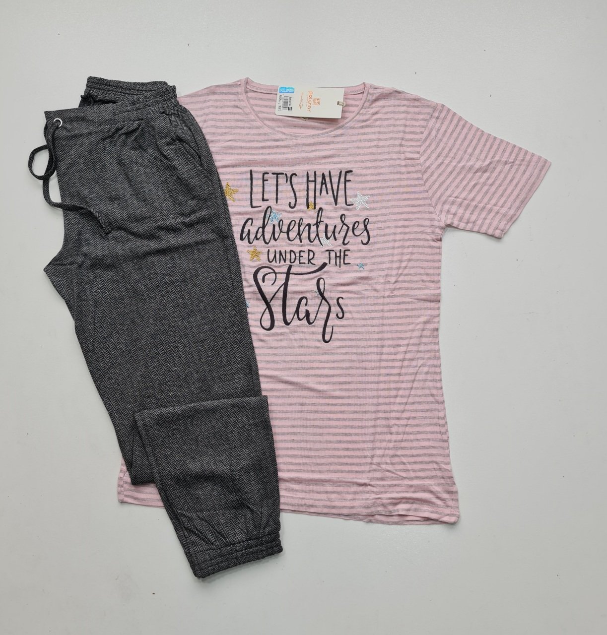 Poleren Yazlık Pudra Kısa Kol Kadın Pijama Takım