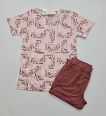 Poleren Yazlık Gül Kurusu Kısa Kol Kadın Pijama Takım