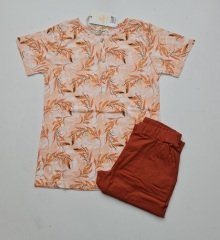 Poleren Yazlık Gül Kurusu Kısa Kol Kadın Pijama Takım 2XL