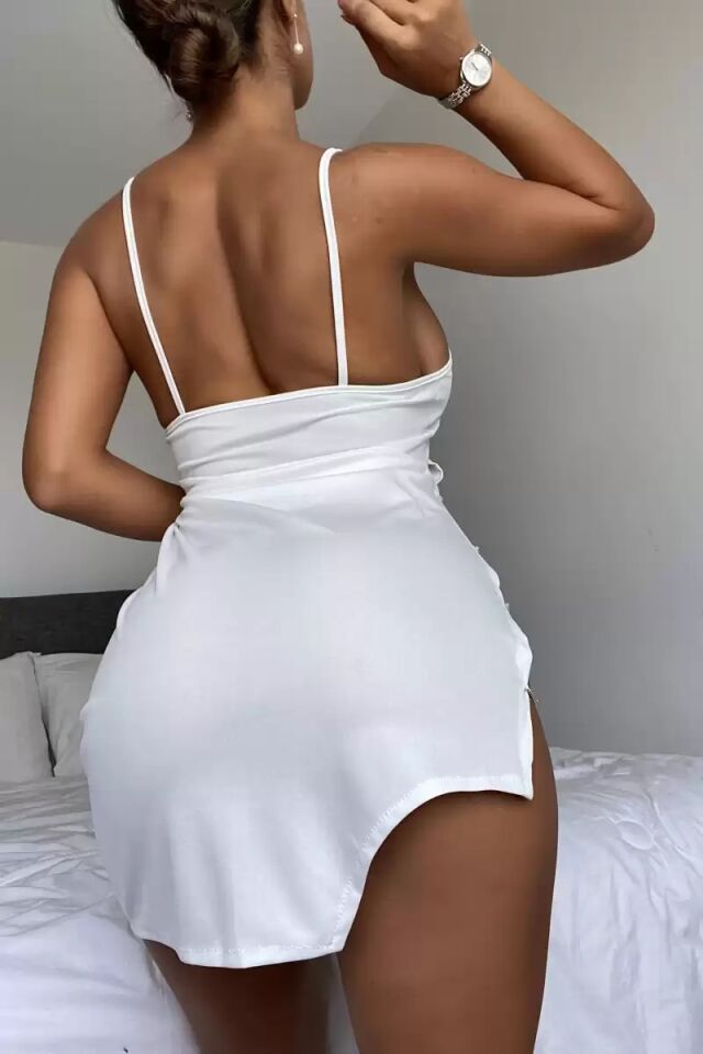 Renklifirsatlar Taşlı Mini Fantezi Beyaz Elbise