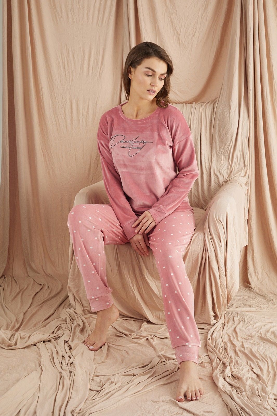 Pijamoni Kadın Kadife Pijama Takım