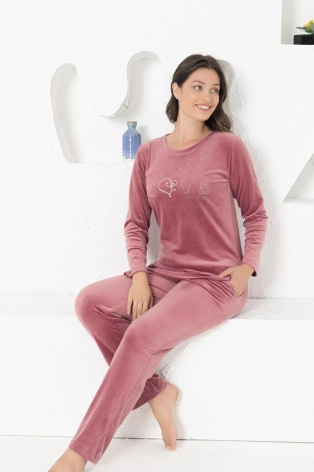 Alimer Pudra Kadın Kadife Pijama Takım