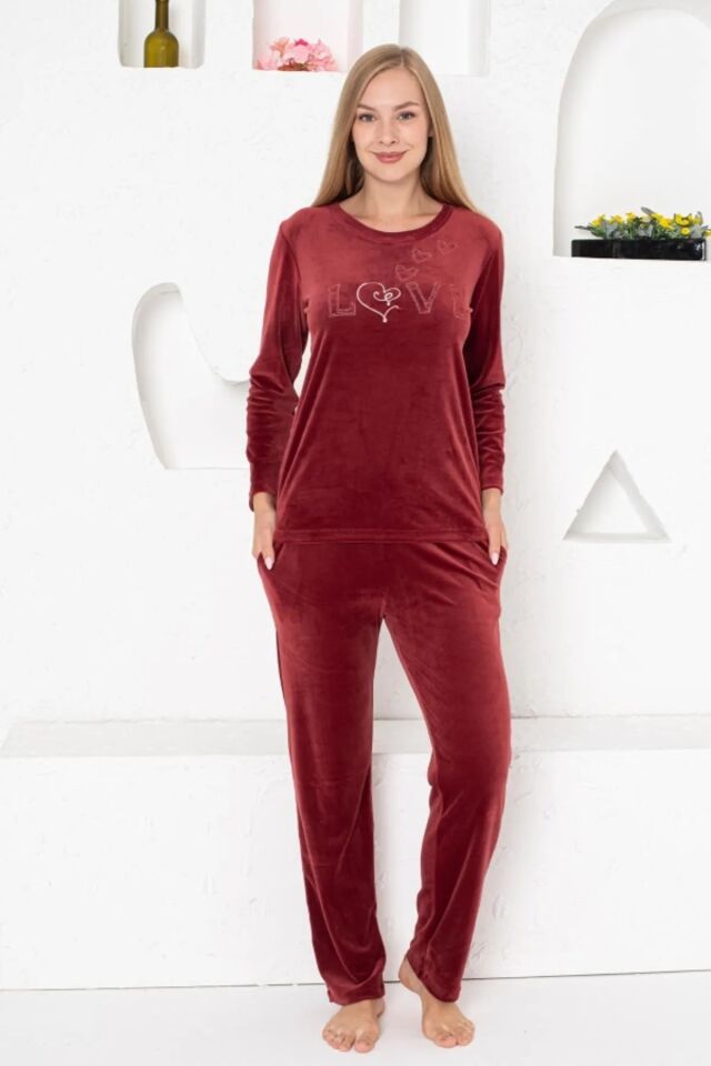 Alimer Pudra Kadın Kadife Pijama Takım