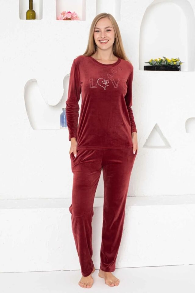 Alimer Pudra Kadın Kadife Pijama Takım