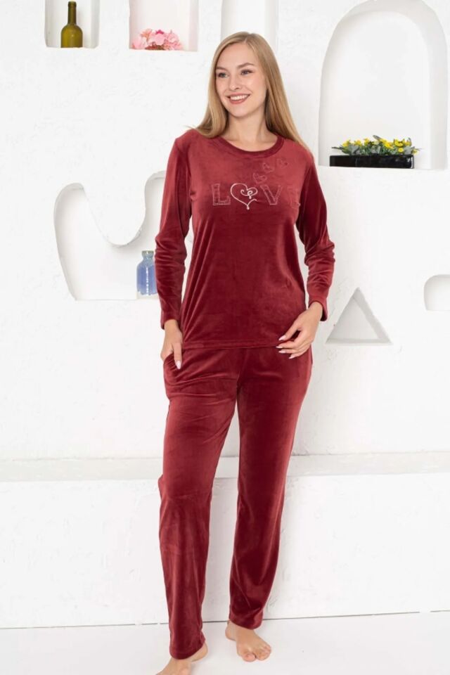 Alimer Pudra Kadın Kadife Pijama Takım