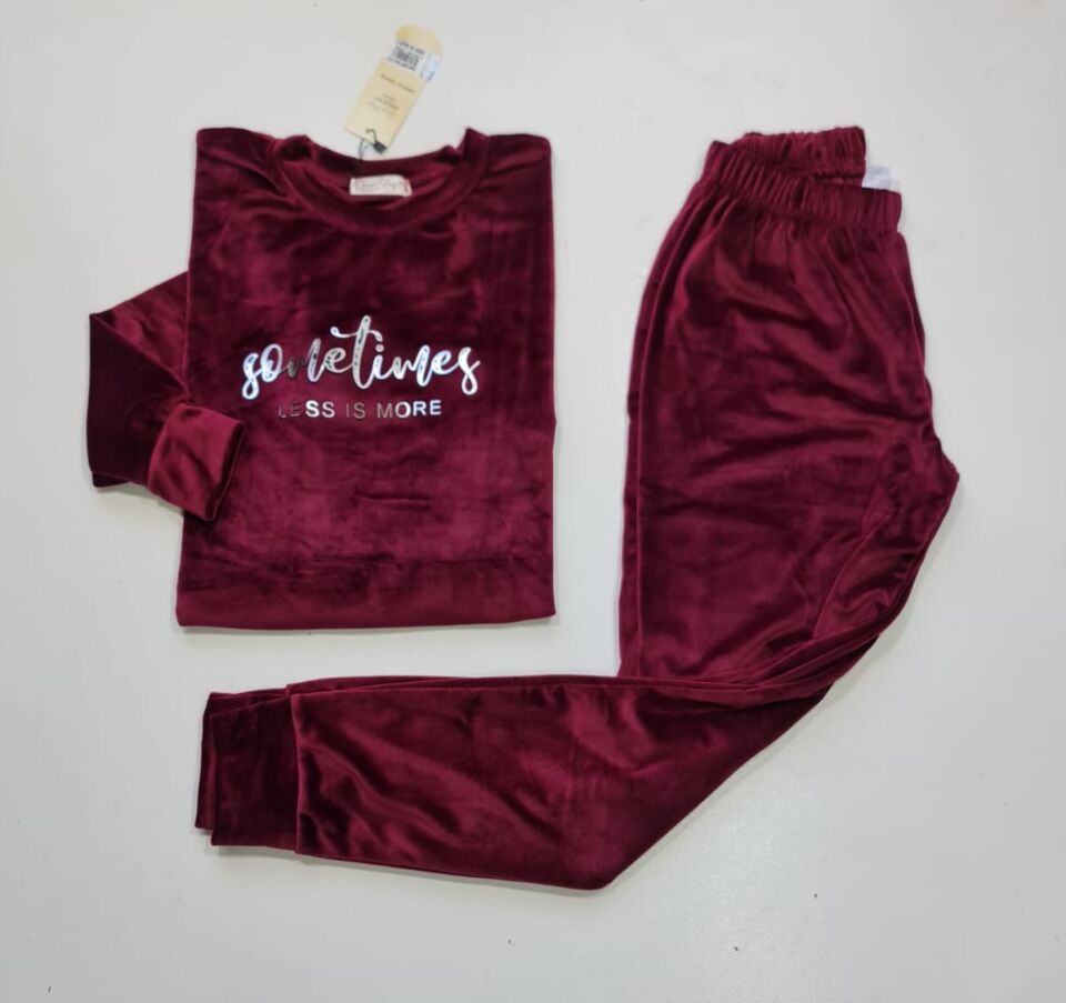 Kadın Kışlık Kadife Bordo Pijama Takım