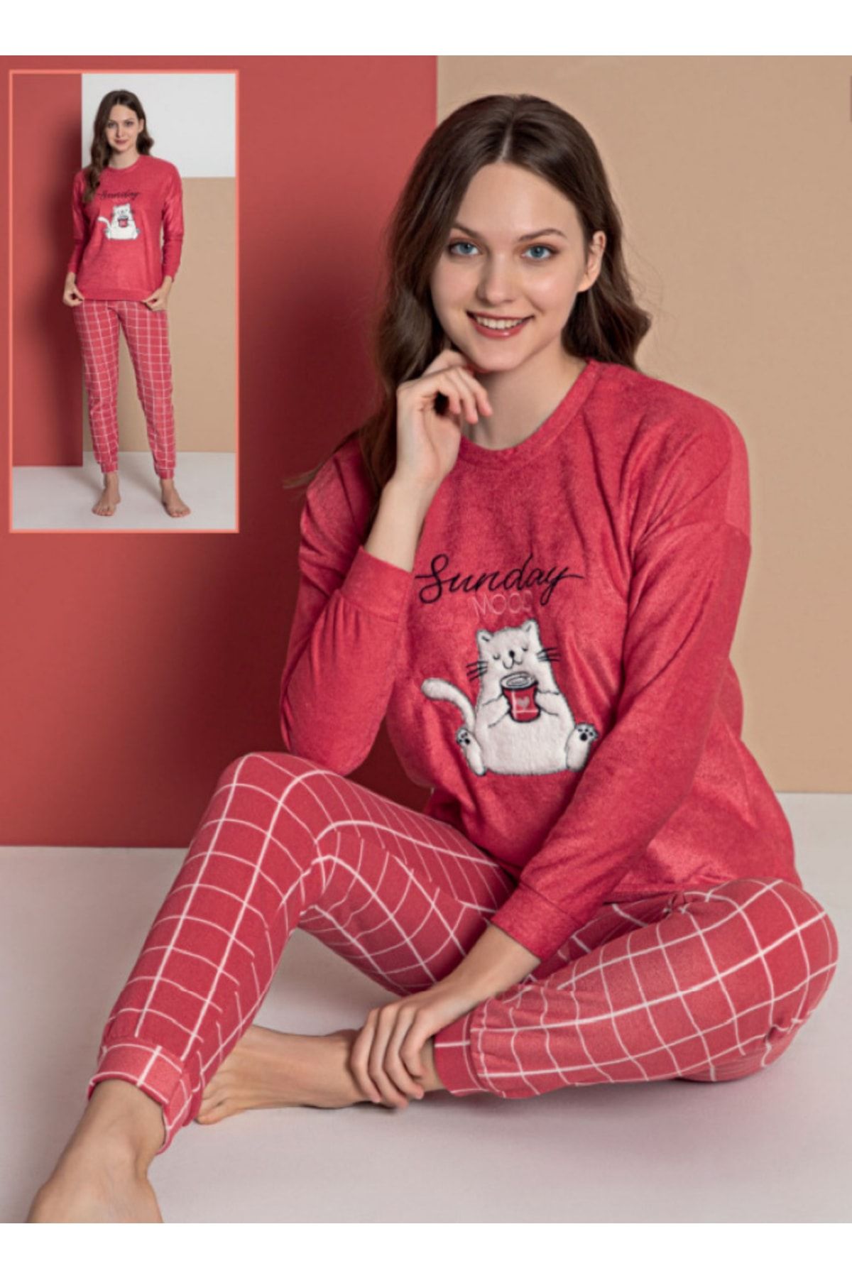 Senfoni Uzun Kol Kadın Parlak Havlu Pijama Takım