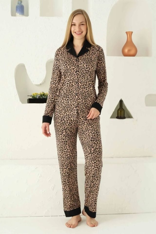 Alimer Uzun Kol Yazlık Leopar Kadın Pijama Takım