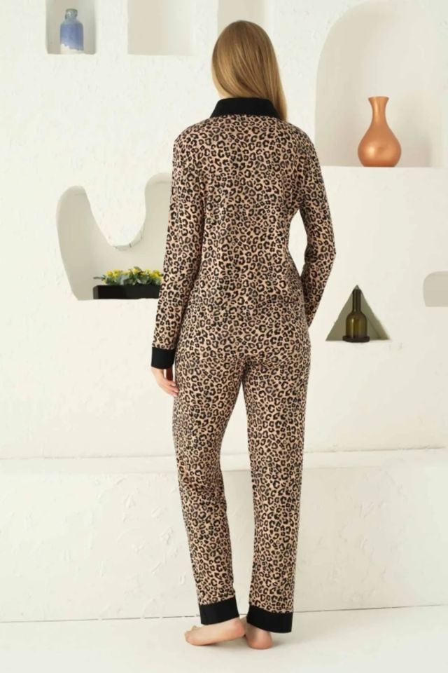 Alimer Uzun Kol Yazlık Leopar Kadın Pijama Takım