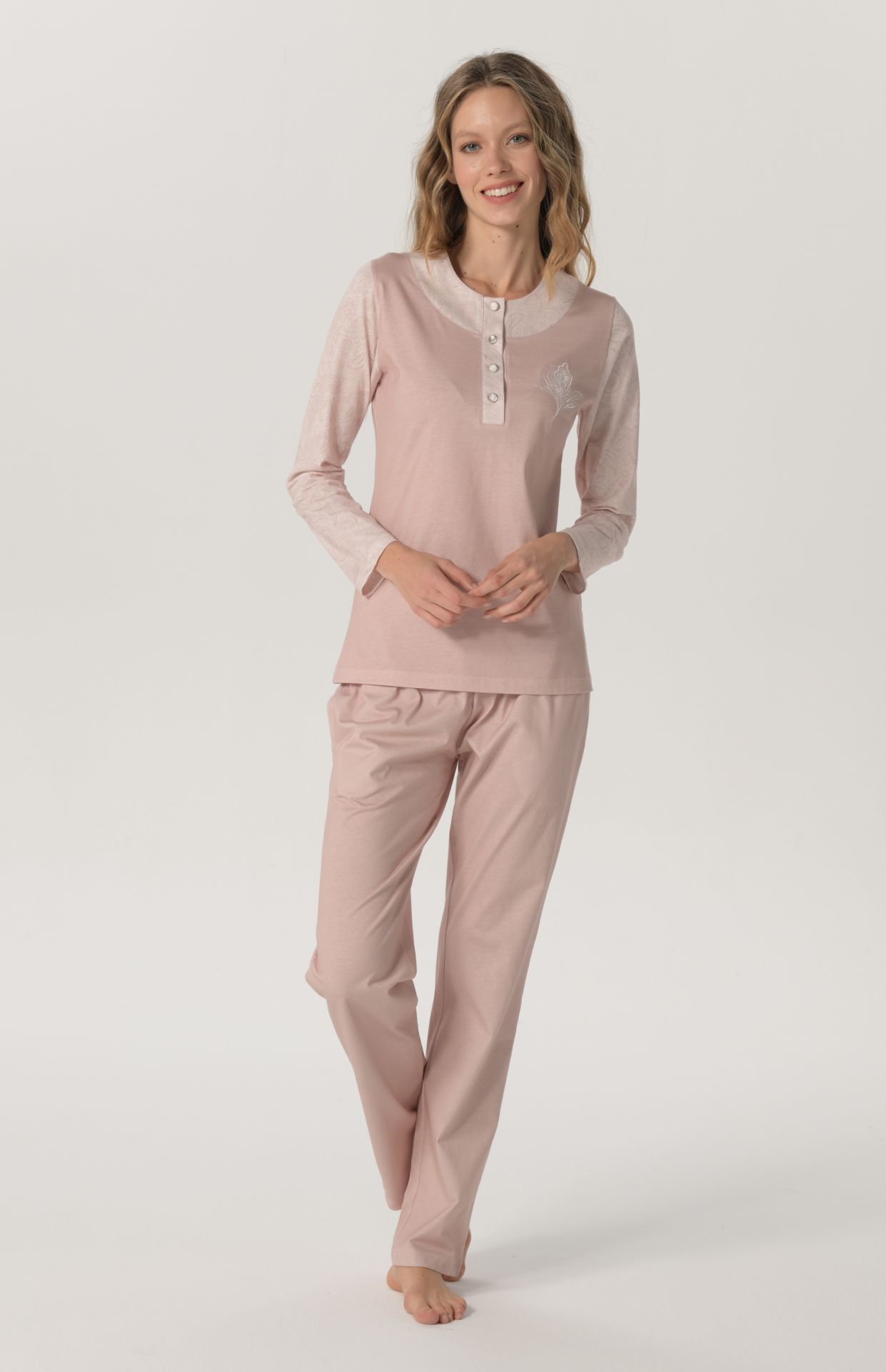Pijadore Somon Uzun Kol Yazlık Kadın Pijama Takım