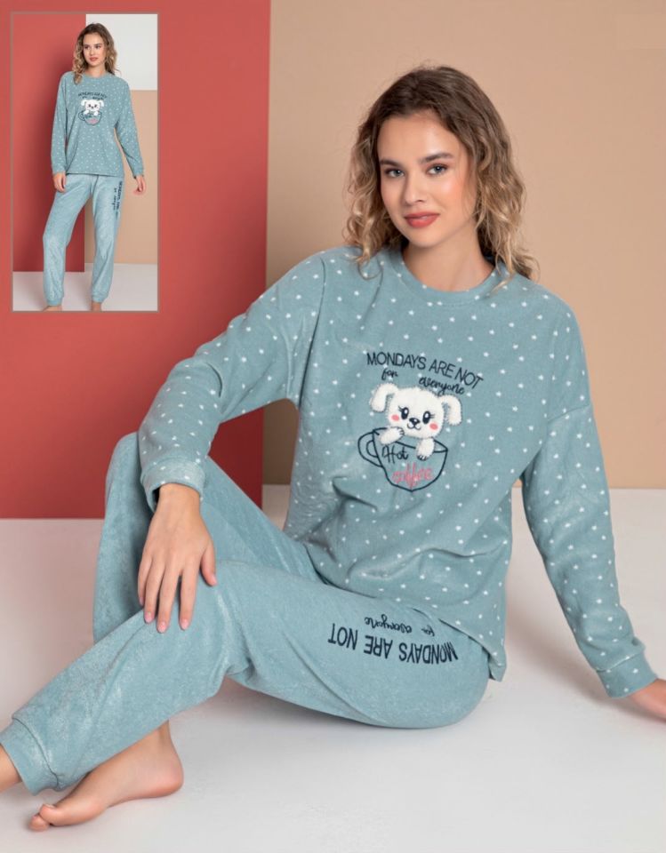 Senfoni Uzun Kol Kadın Parlak Havlu Pijama Takım