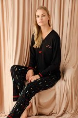Pijamoni Uzun Kol Yazlık Kadın Pijama Takım