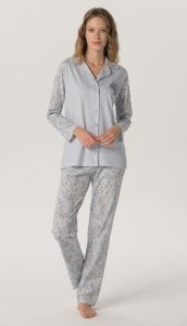 Pijadore Mavi Uzun Kol Yazlık Kadın Pijama Takım