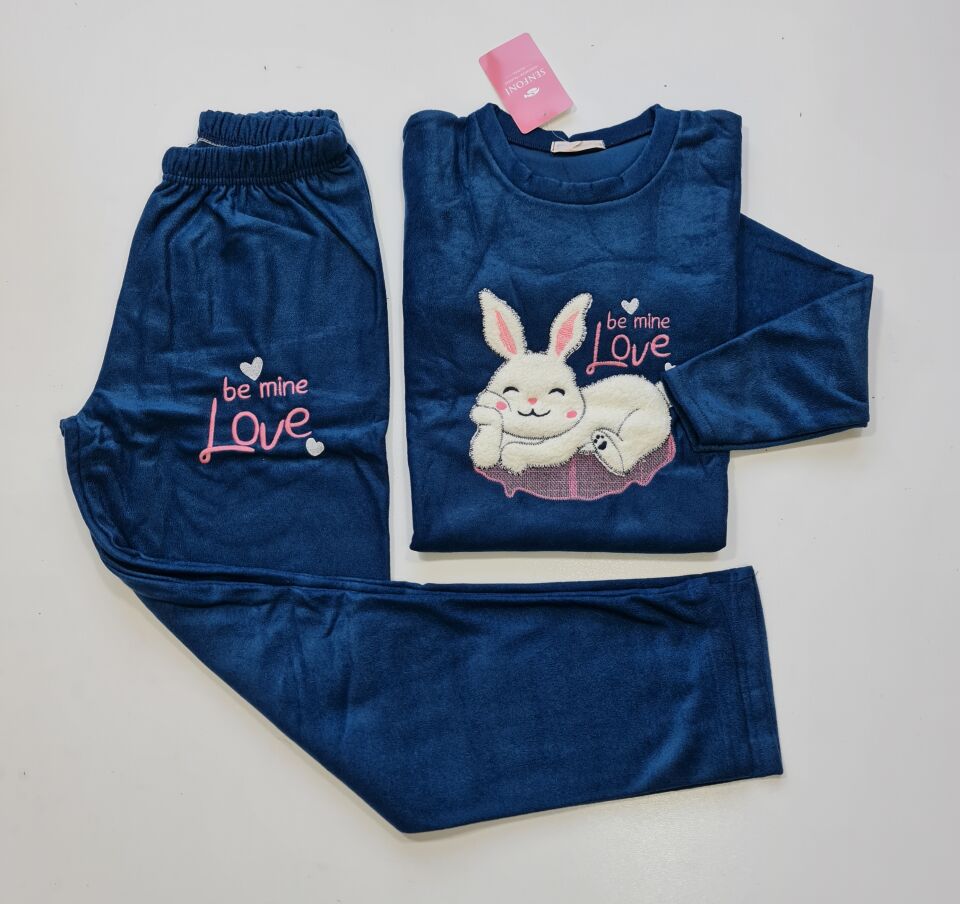Senfoni Uzun Kol Kadın Lacivert Parlak Havlu Pijama Takım