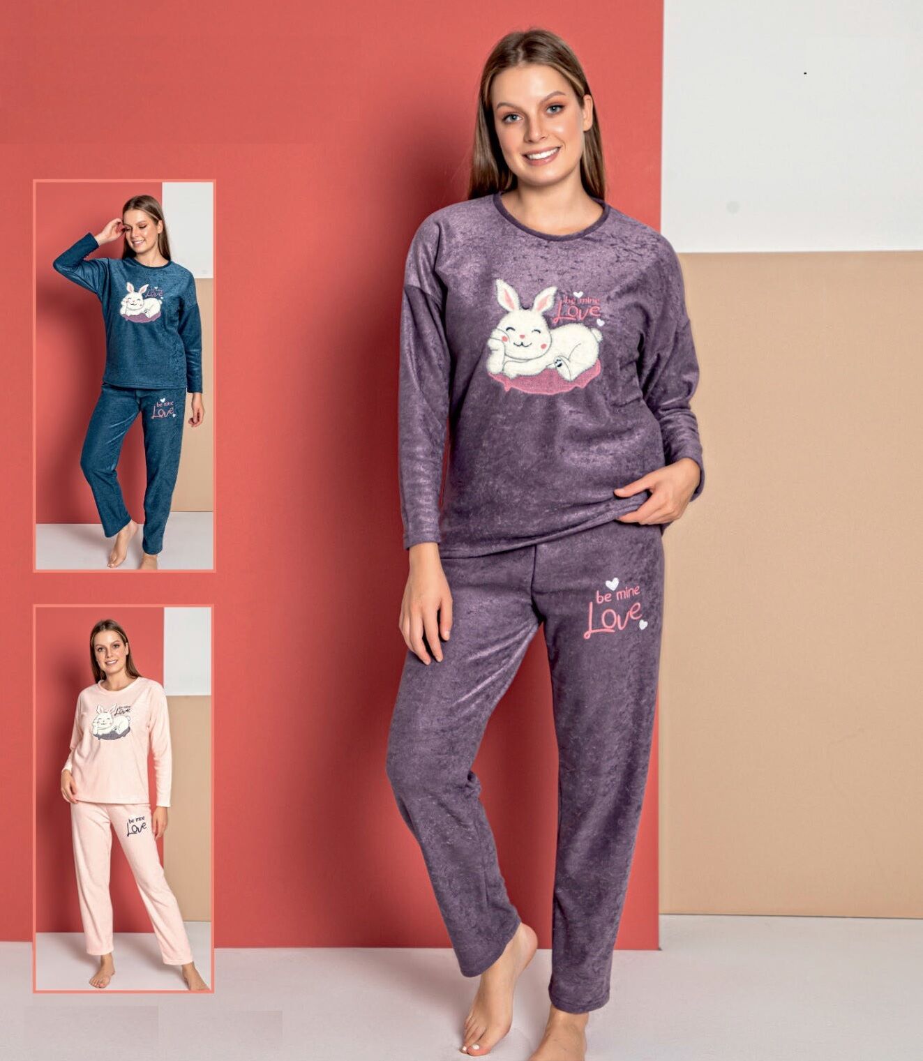 Senfoni Uzun Kol Kadın Lacivert Parlak Havlu Pijama Takım
