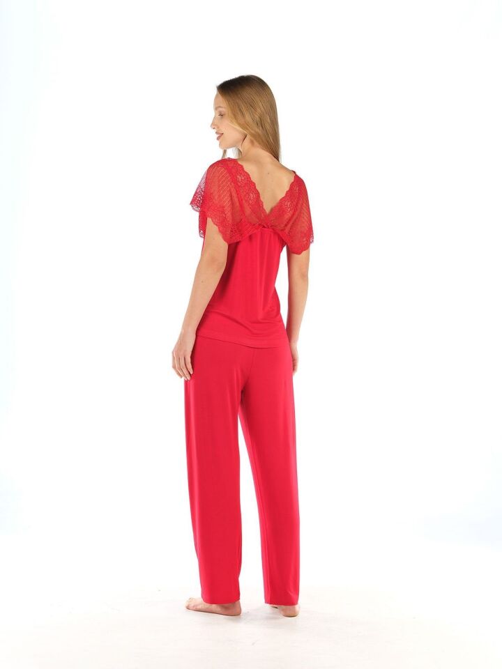Feyza Kolları Tül Kısa Kol Yazlık Kadın Pijama Takım